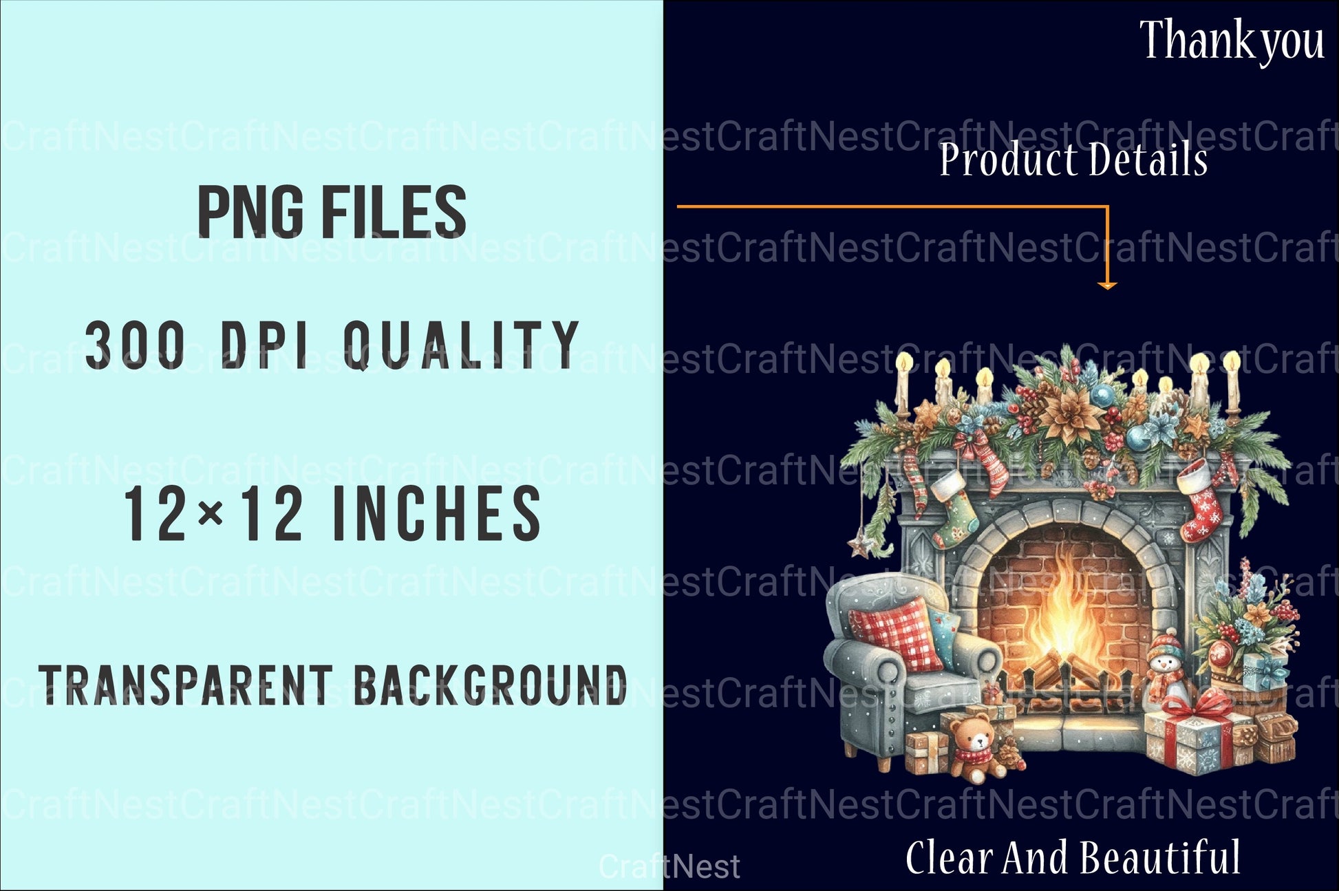 Cozy Christmas Fireplace Decoration Clipart Bundle - CraftNest - Digital Crafting and Art