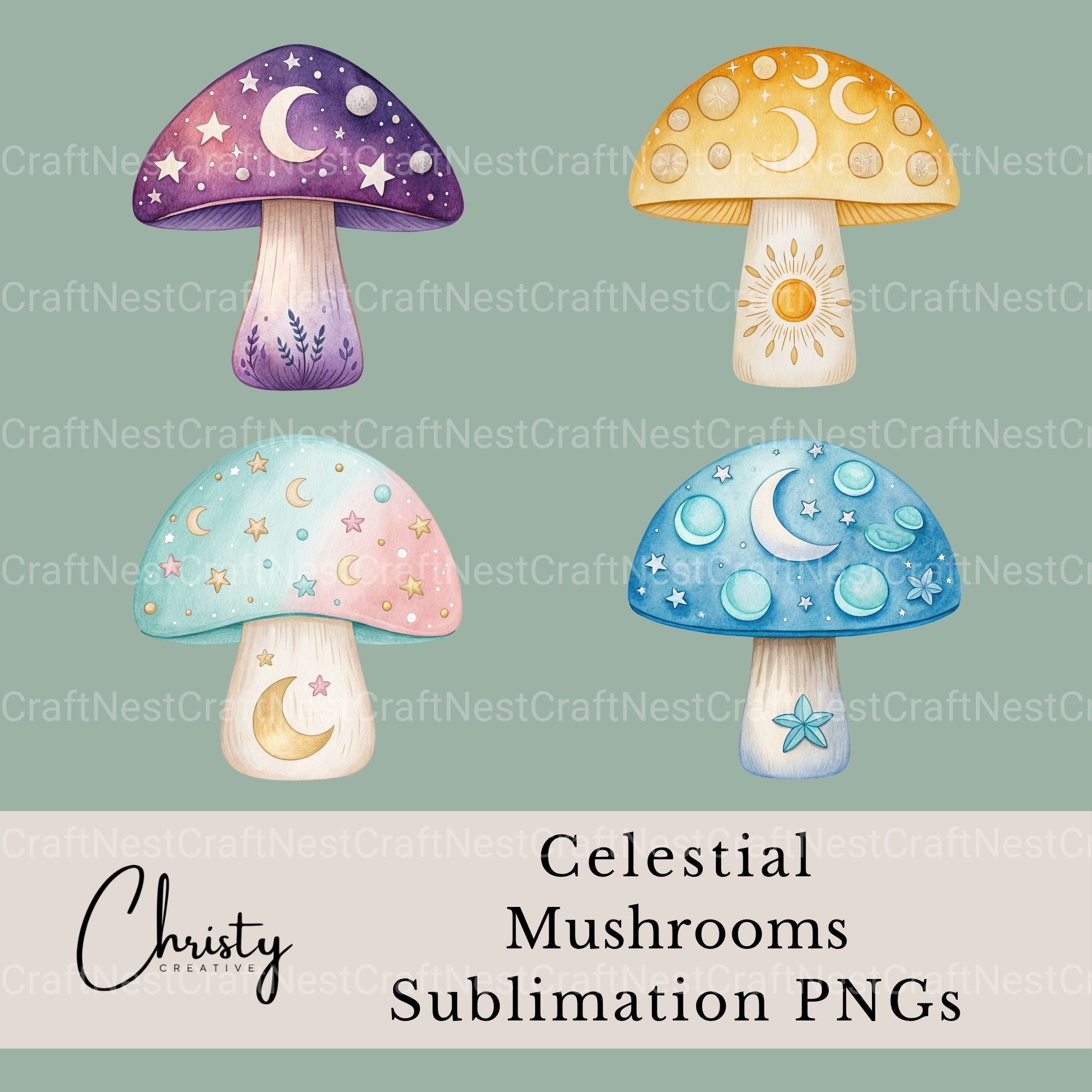 Mushrooms Celestial Clipart Bundle - CraftNest - Digital Crafting and Art