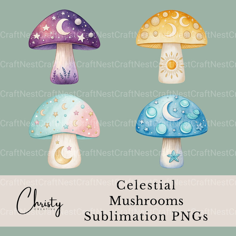 Mushrooms Celestial Clipart Bundle - CraftNest - Digital Crafting and Art