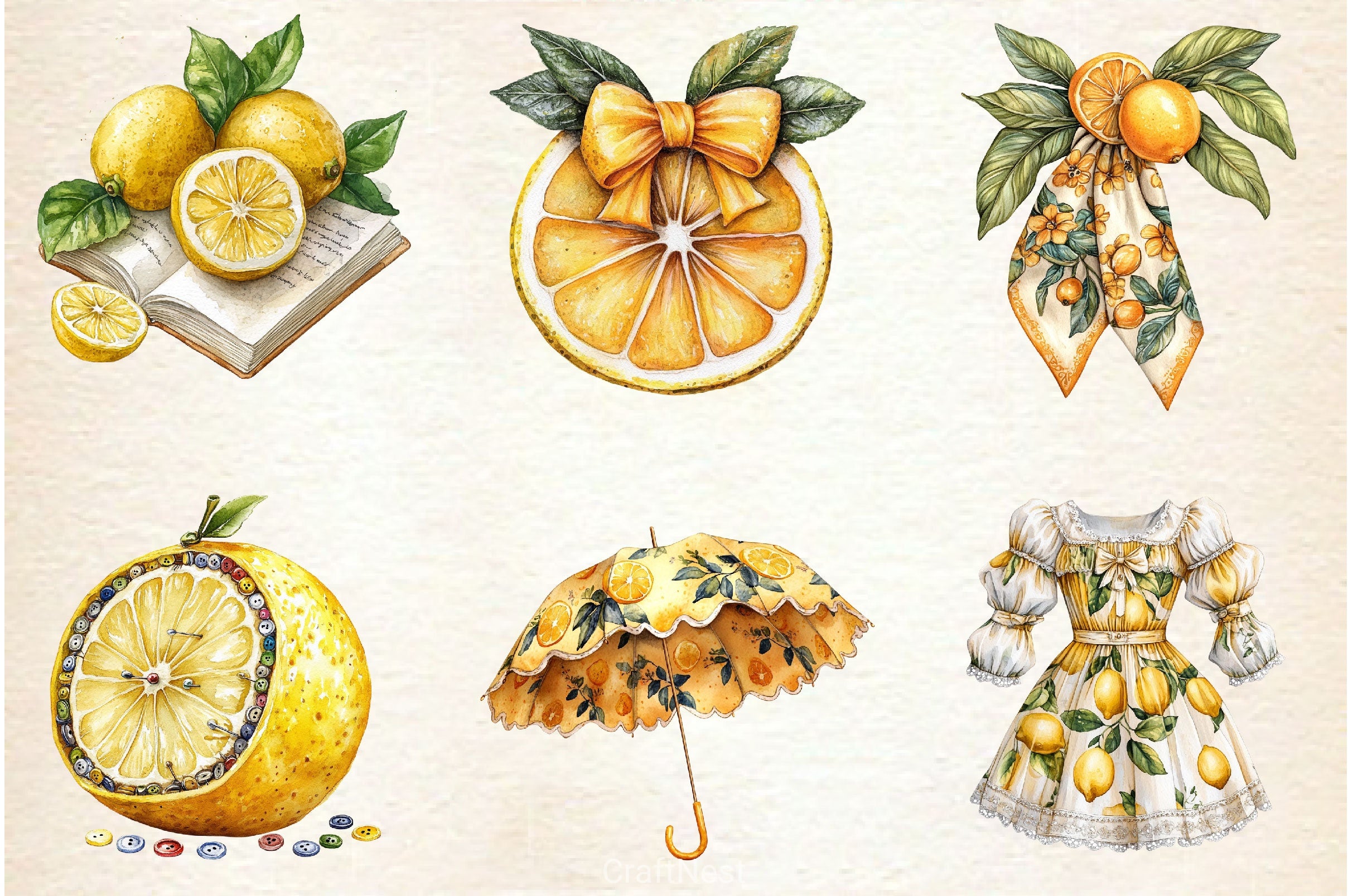 Lemon Summer Fashion Cottagecore Clipart Bundle - CraftNest - Digital Crafting and Art