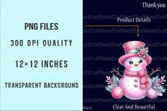 Festive Pink Snowman Christmas Clipart Bundle - CraftNest - Digital Crafting and Art
