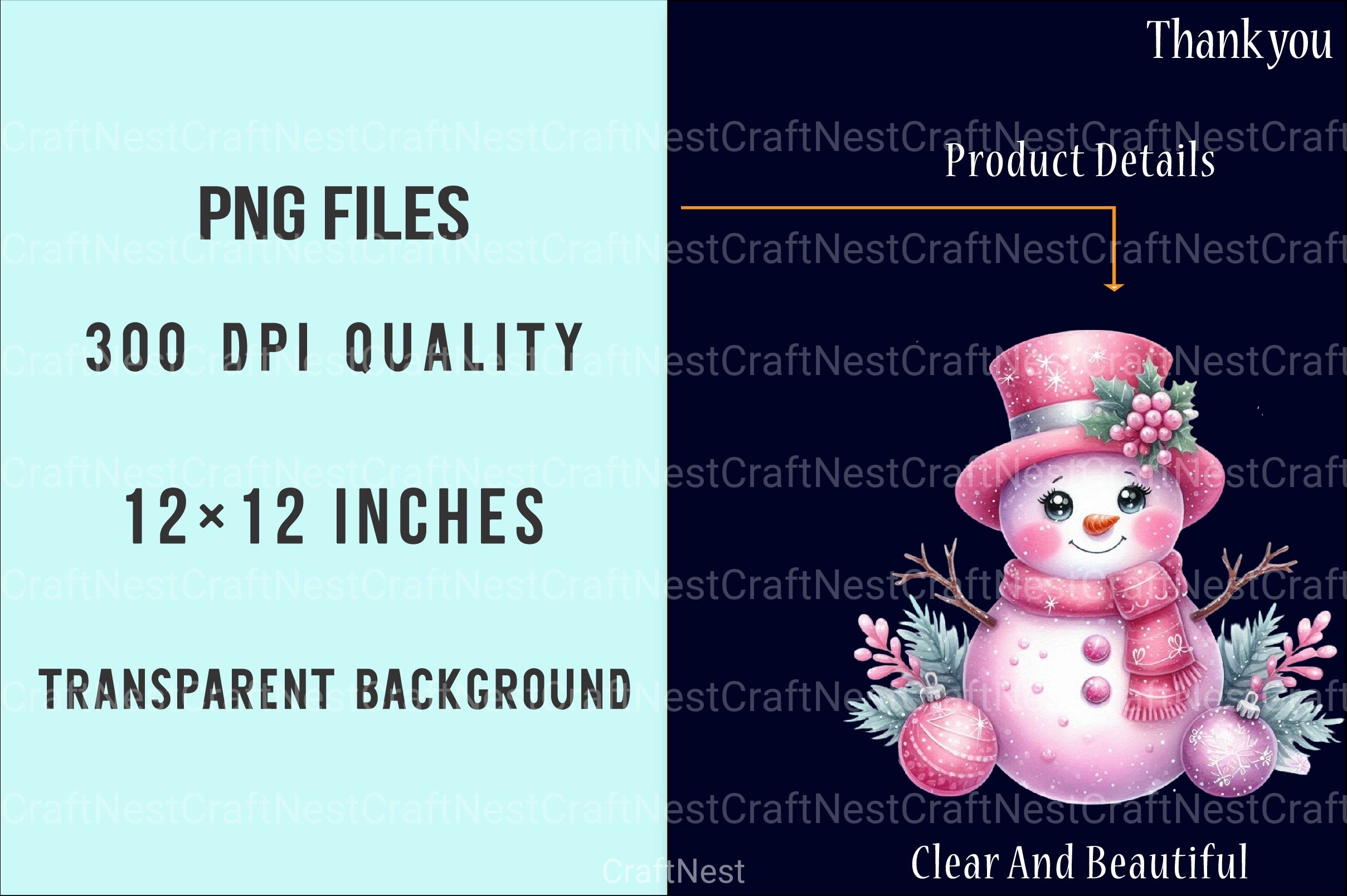 Festive Pink Snowman Christmas Clipart Bundle - CraftNest - Digital Crafting and Art