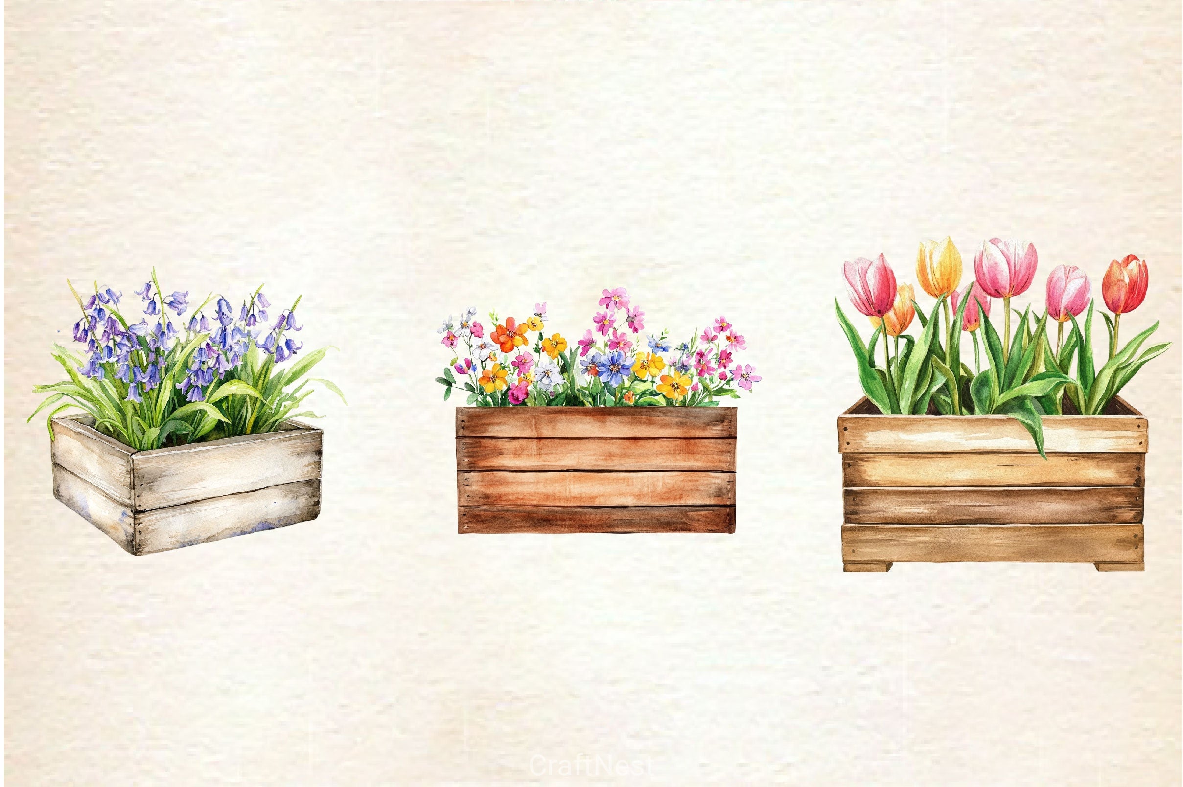 Spring Wooden Planters Box Clipart Bundle - CraftNest - Digital Crafting and Art