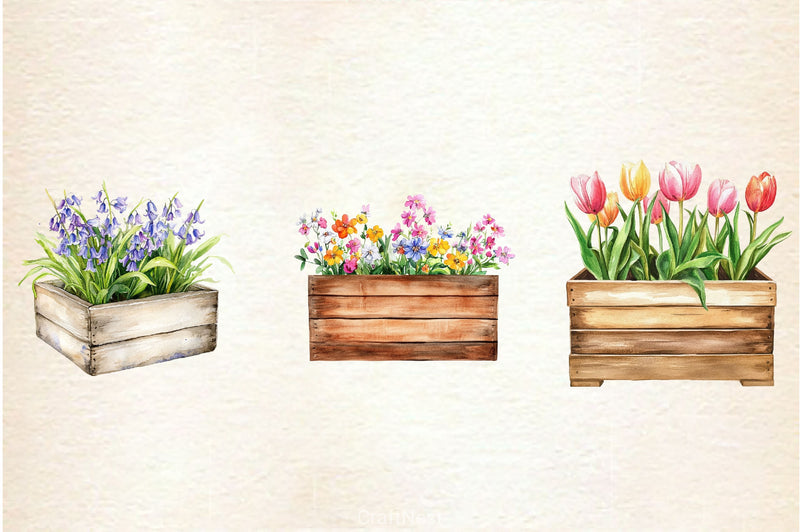 Spring Wooden Planters Box Clipart Bundle - CraftNest - Digital Crafting and Art