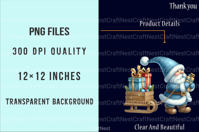 Festive Blue Christmas Gnomes Clipart Bundle - CraftNest - Digital Crafting and Art