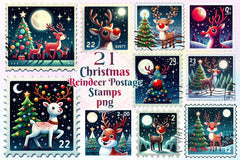 Christmas Reindeer Postage Stamps Clipart Bundle 4 - CraftNest - Digital Crafting and Art