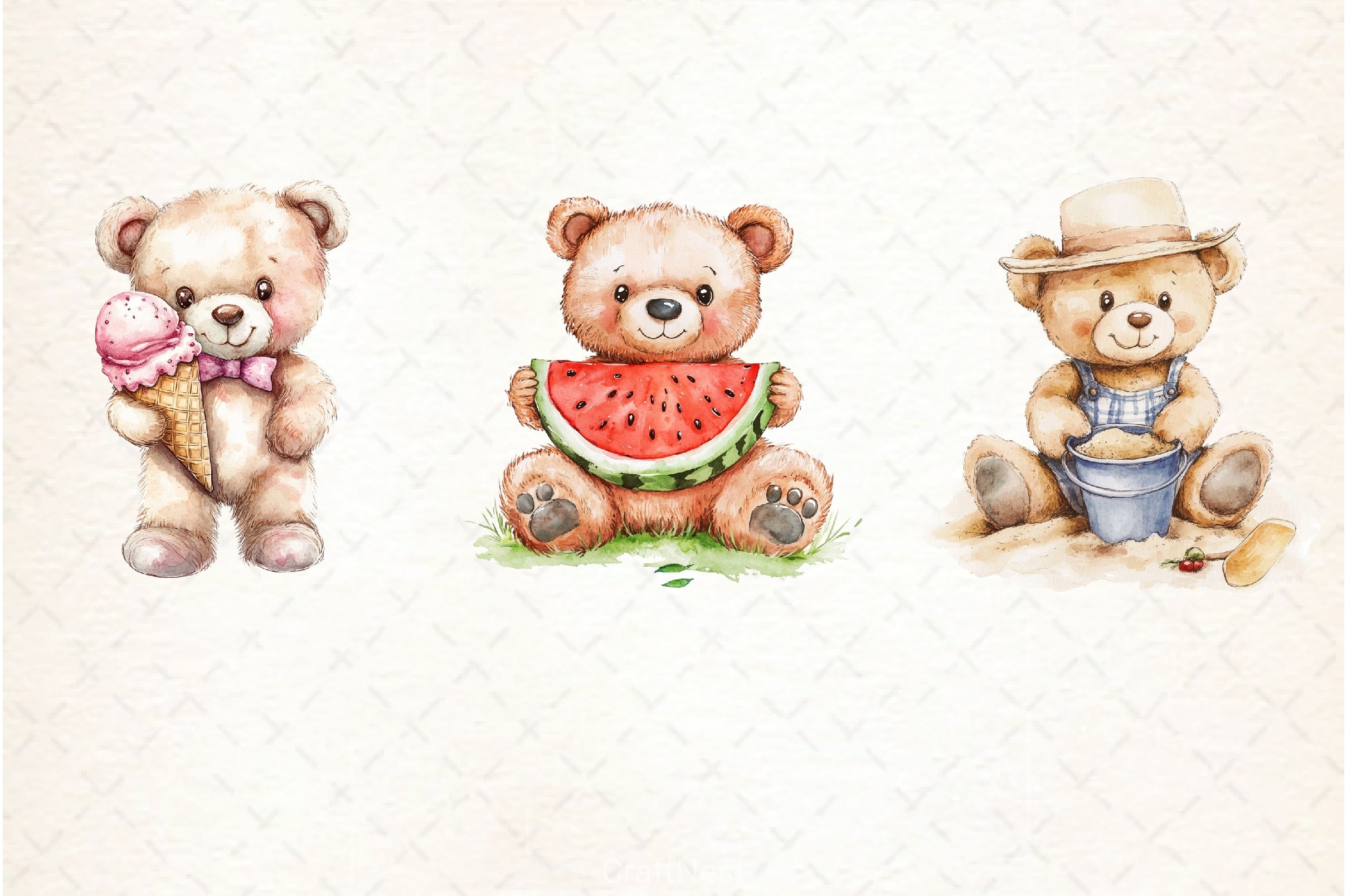 Summer Teddy Bear Clipart Bundle 3 - CraftNest - Digital Crafting and Art