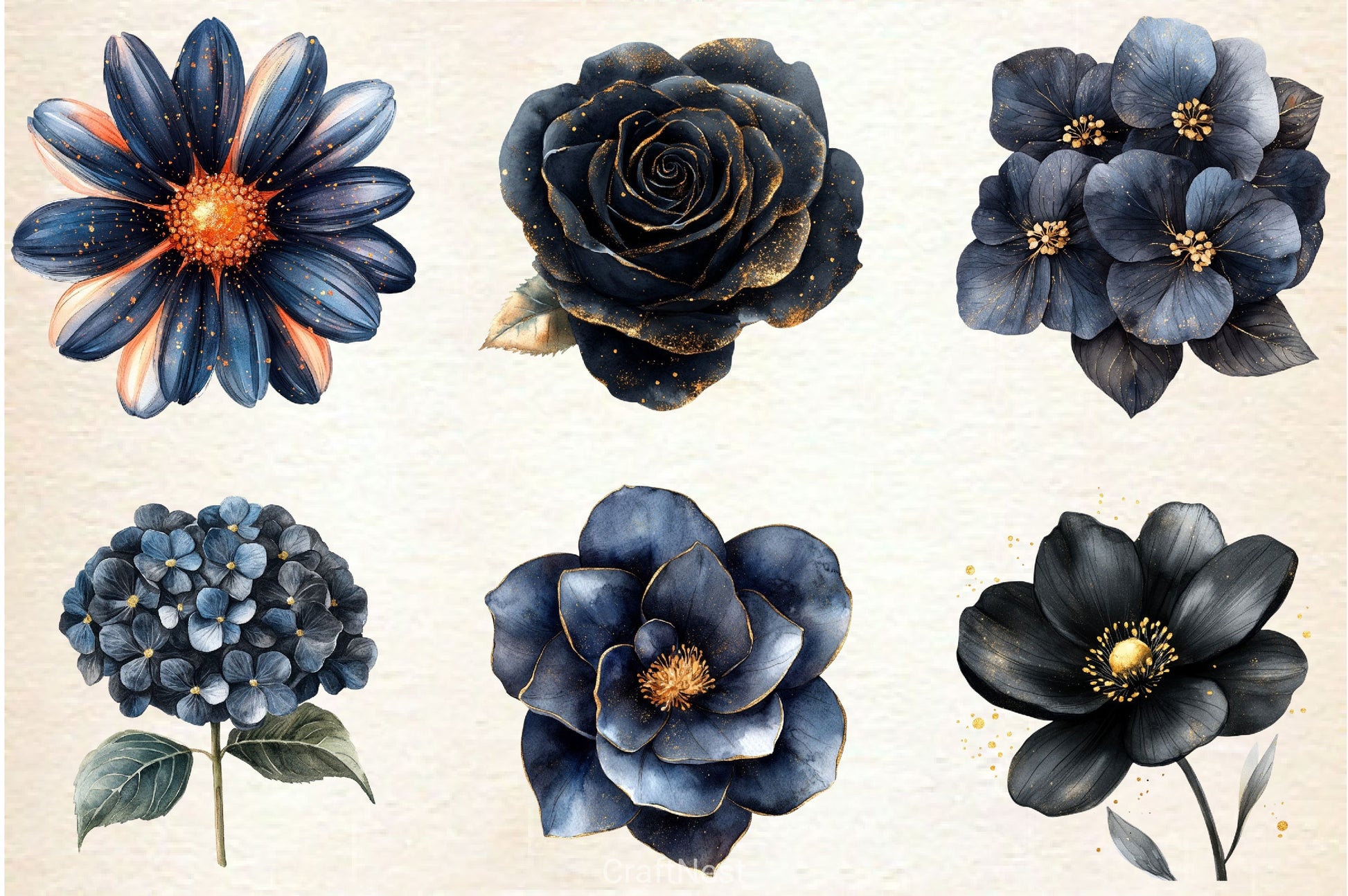 Glitter Luxury Black Spring Flower Clipart Bundle 2 - CraftNest - Digital Crafting and Art