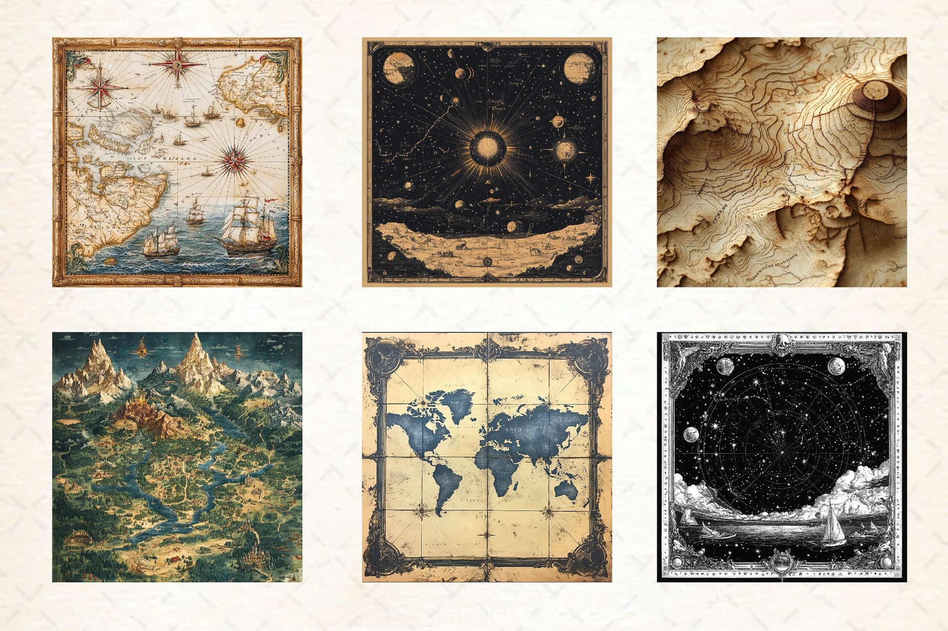 Antique Maps Digital Paper 2 - CraftNest - Digital Crafting and Art