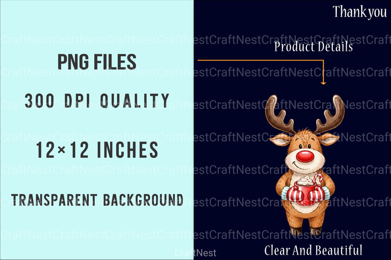 Quirky Funny Christmas Reindeer Clipart Bundle - CraftNest - Digital Crafting and Art