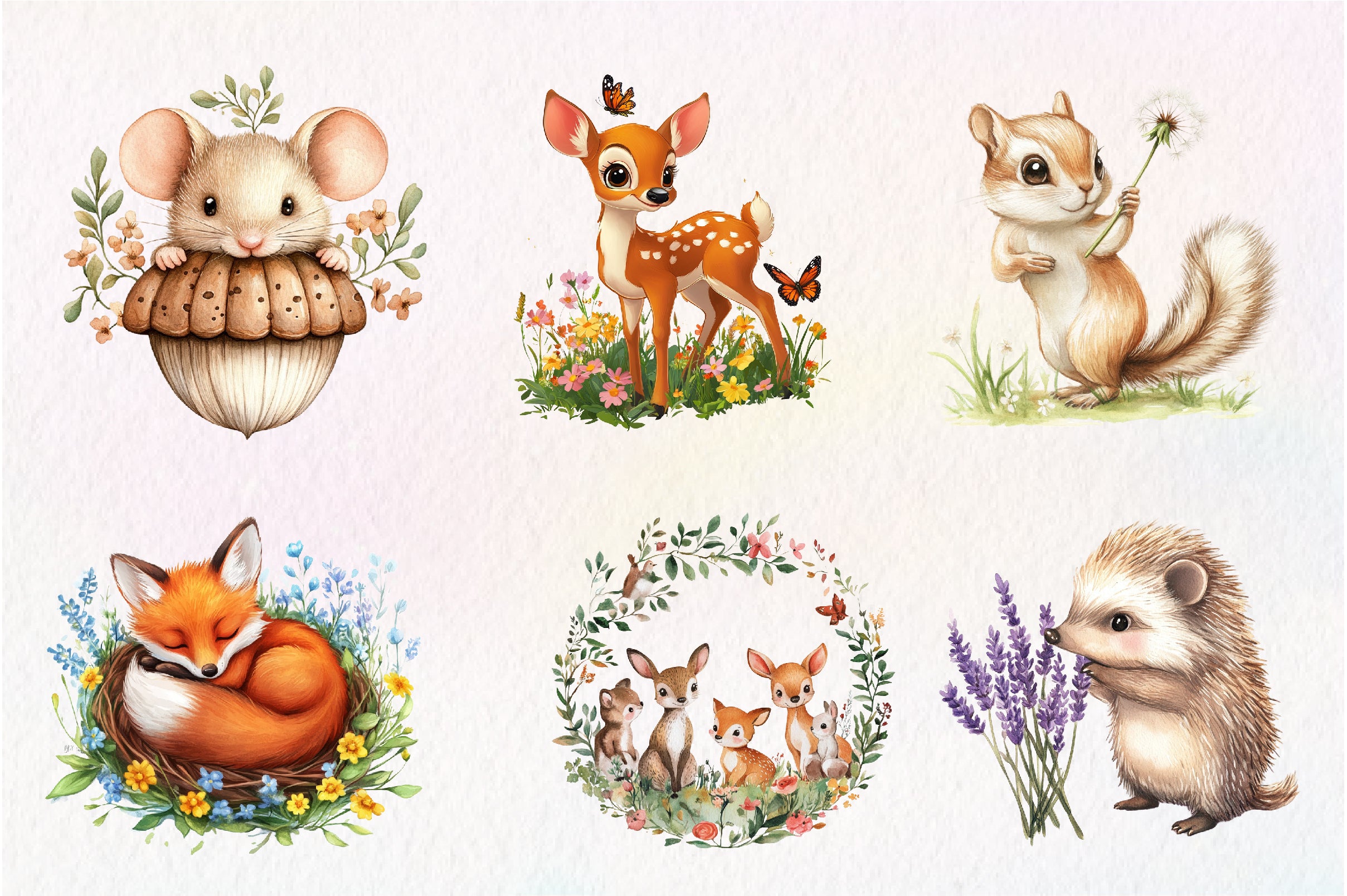 Sweet Woodland Floral Animal Creatures Clipart Bundle - CraftNest - Digital Crafting and Art
