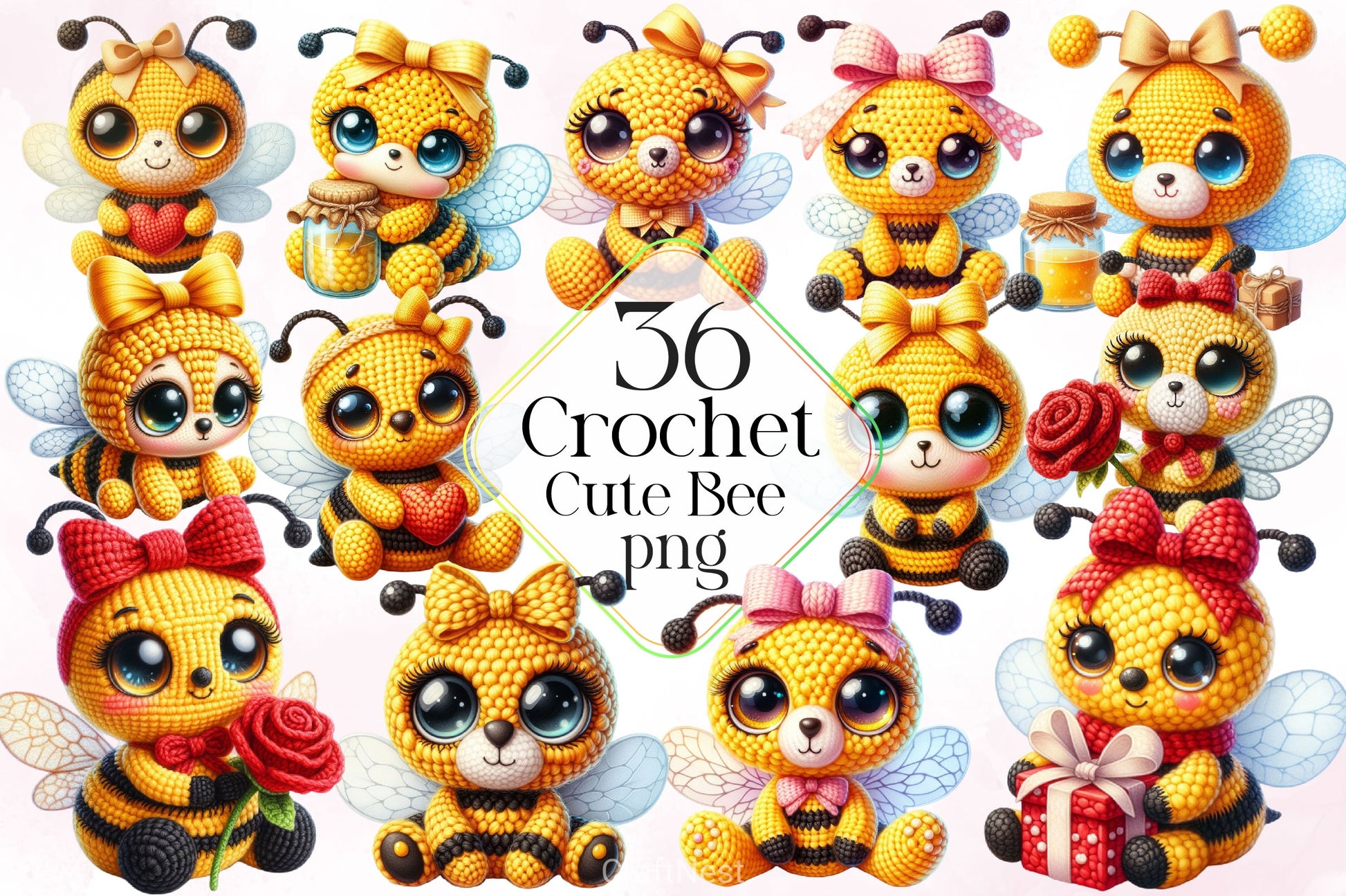 Crochet Cute Bee Clipart Bundle 2 - CraftNest - Digital Crafting and Art