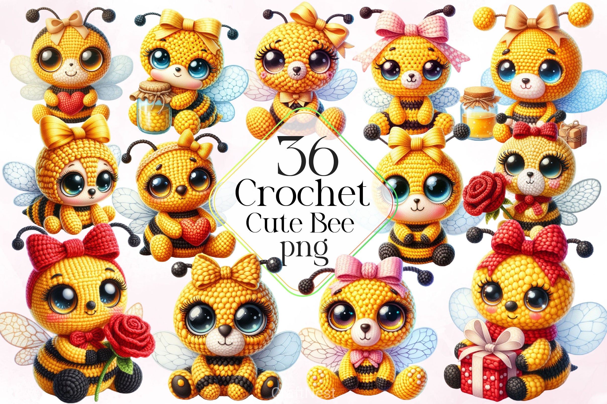 Crochet Cute Bee Clipart Bundle 2 - CraftNest - Digital Crafting and Art