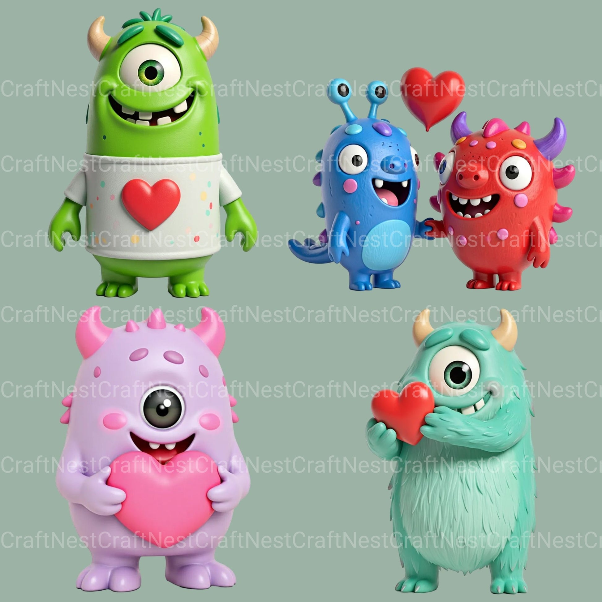 3D Monster Love Clipart Bundle - CraftNest - Digital Crafting and Art