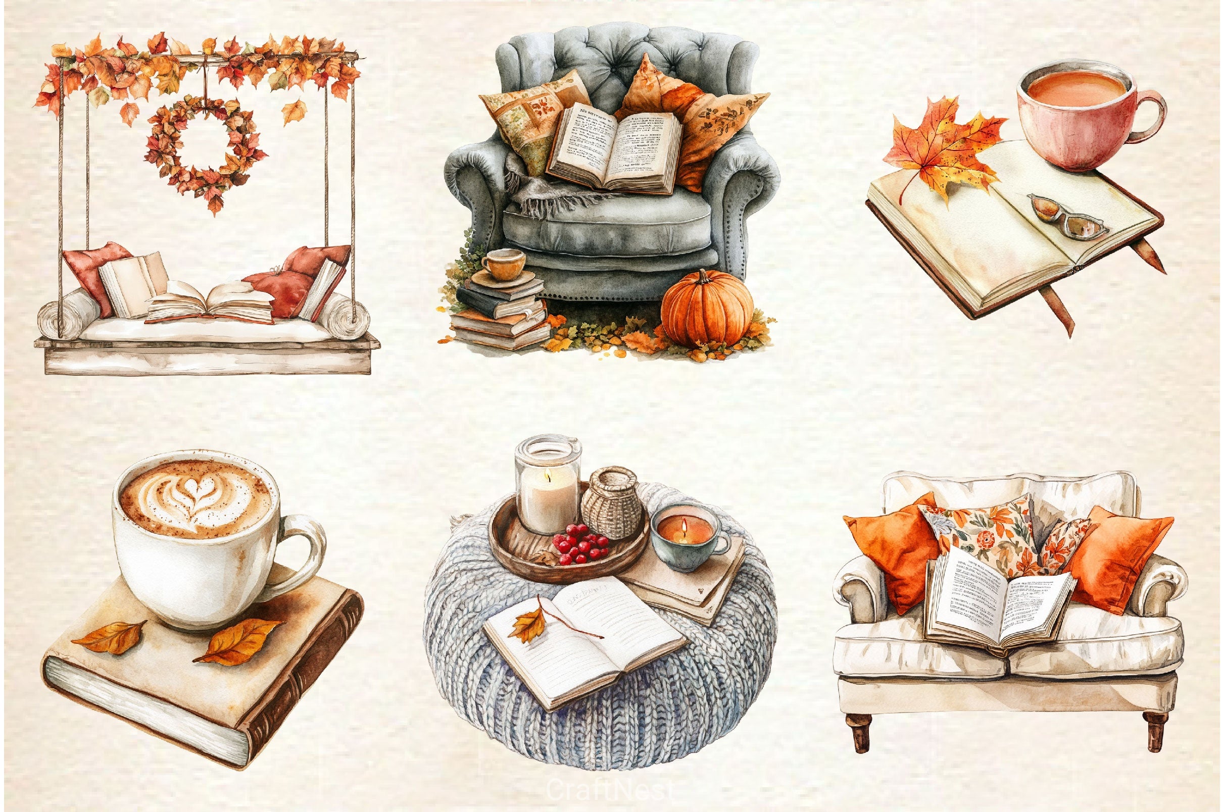 Fall Reading Nook Clipart Bundle 2 - CraftNest - Digital Crafting and Art