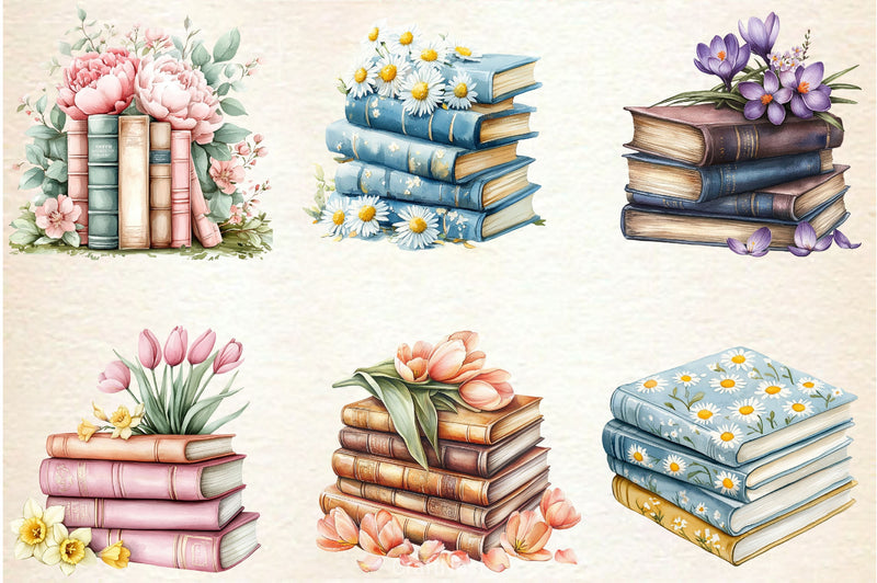 Spring Flower Book Stack Clipart Bundle 8 - CraftNest - Digital Crafting and Art
