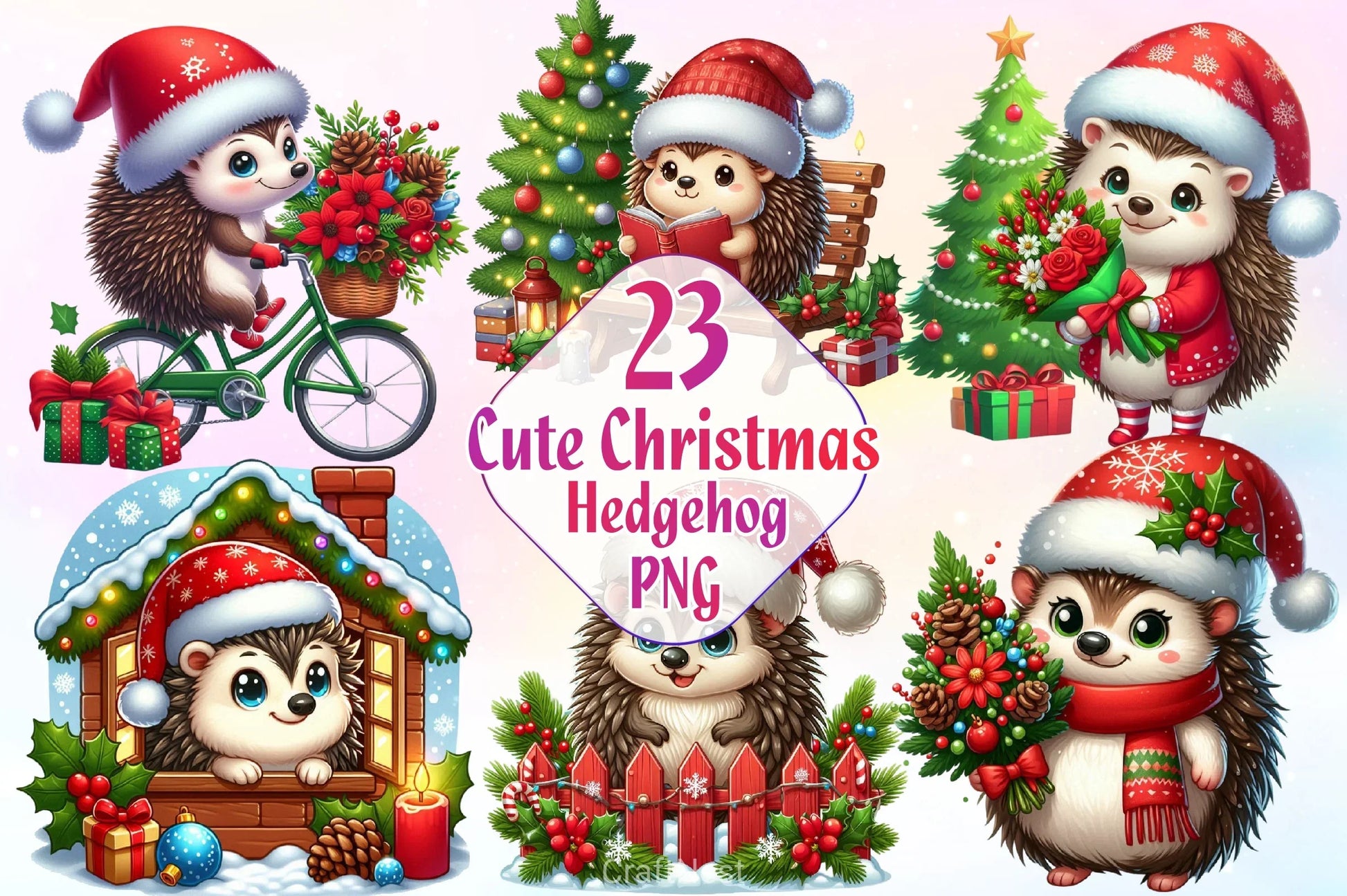 Cute Christmas Hedgehog Clipart Bundle - CraftNest - Digital Crafting and Art