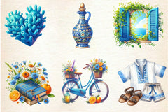 Blue Summer Mediterranean Clipart Bundle - CraftNest - Digital Crafting and Art