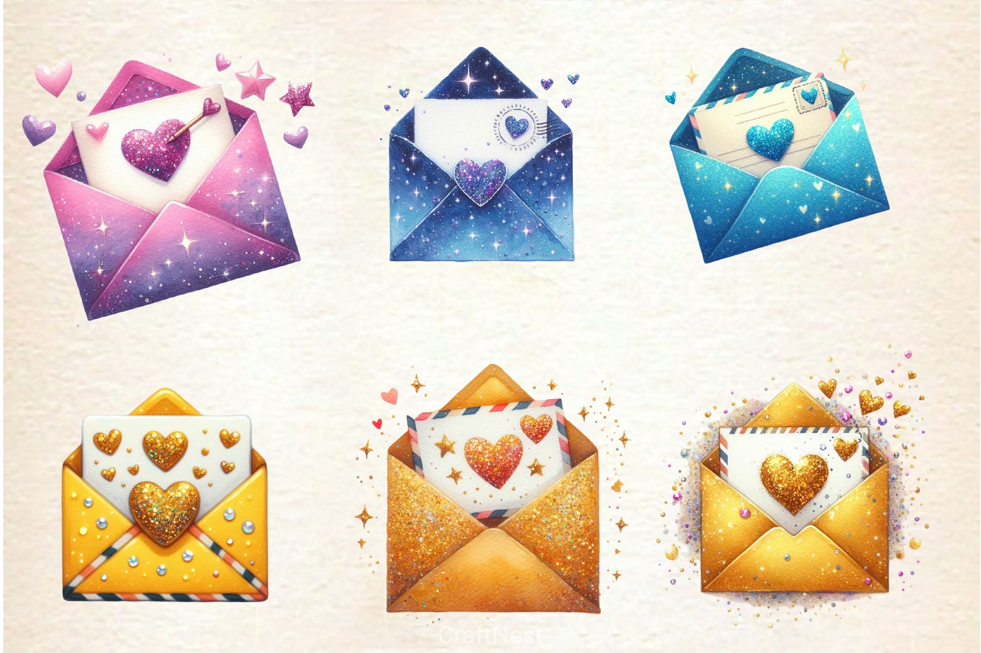 Valentine Glittery Love Letter Clipart Bundle 4 - CraftNest - Digital Crafting and Art