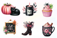 Pink And Black Autumn Clipart Bundle - CraftNest - Digital Crafting and Art