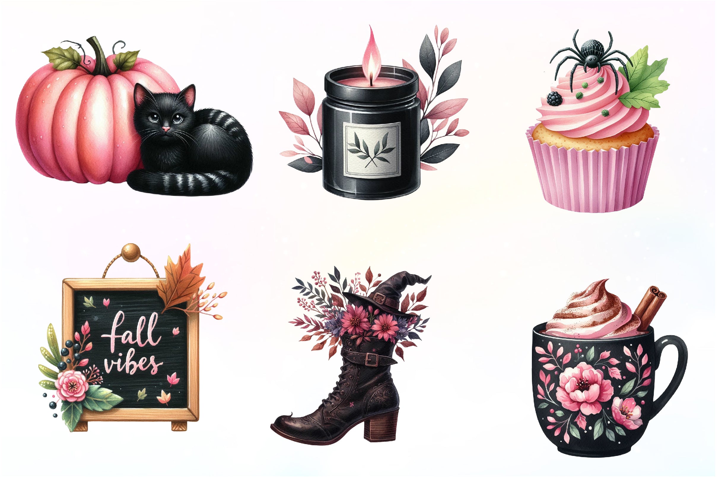 Pink And Black Autumn Clipart Bundle - CraftNest - Digital Crafting and Art