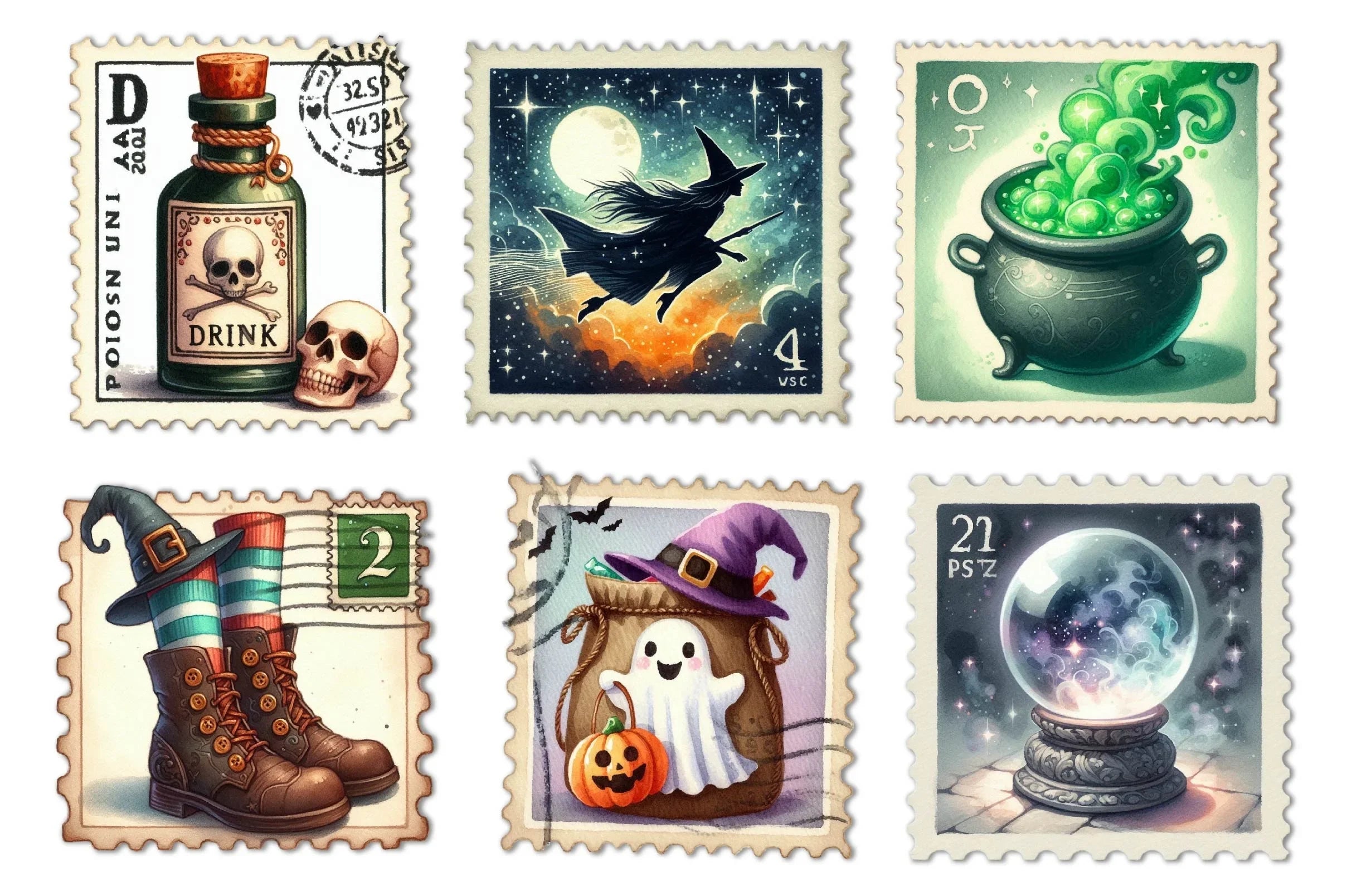 Halloween Postage Stamps Clipart Bundle - CraftNest - Digital Crafting and Art