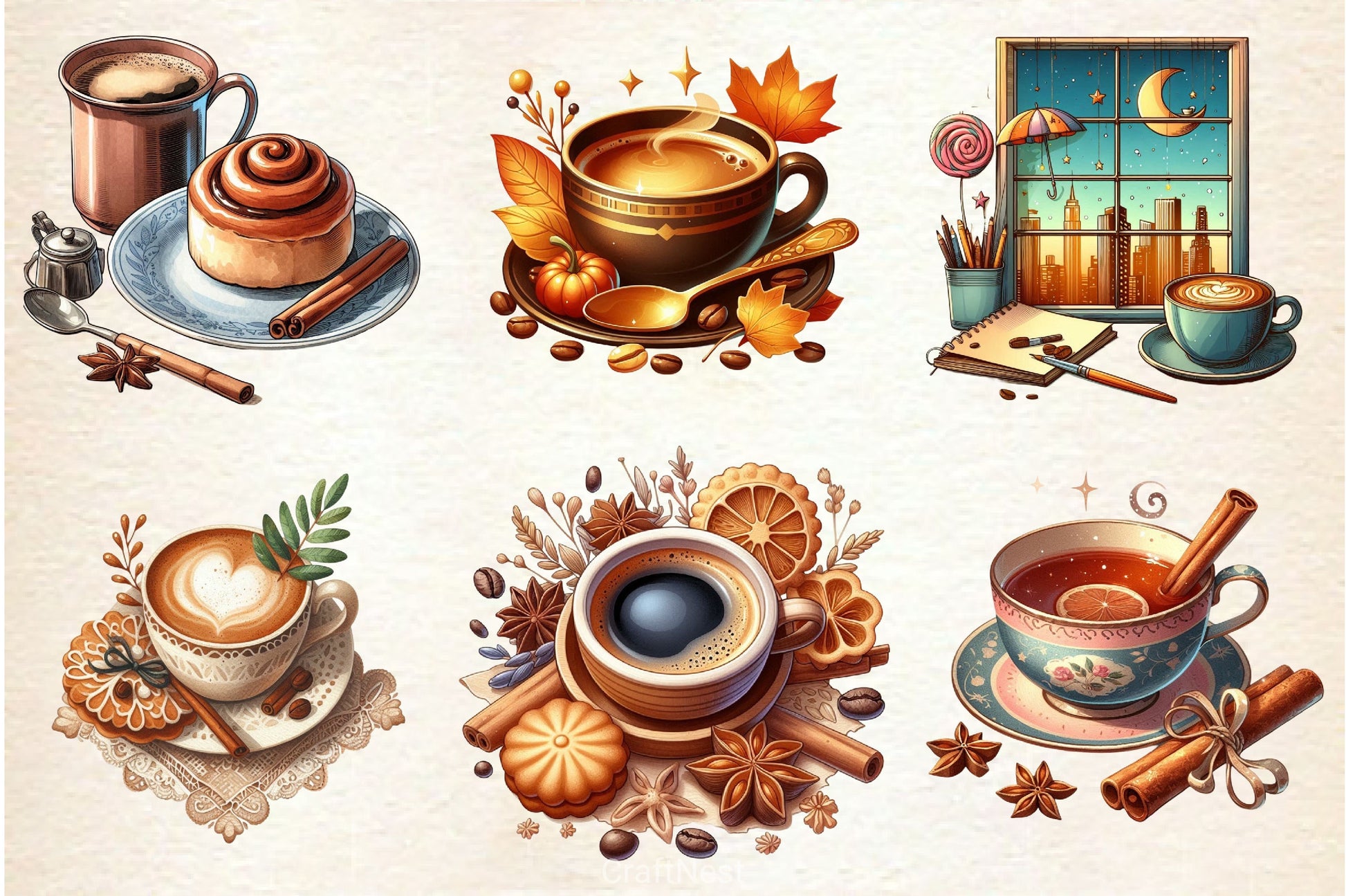 Vintage Autumn Coffee Clipart Bundle 2 - CraftNest - Digital Crafting and Art