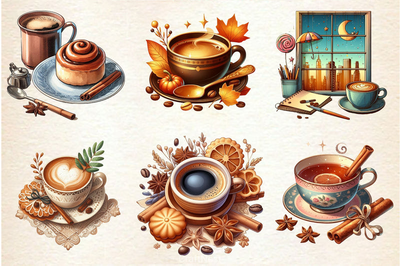 Vintage Autumn Coffee Clipart Bundle 2 - CraftNest - Digital Crafting and Art