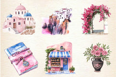 Pink Summer Santorini Travel Clipart Bundle 2 - CraftNest - Digital Crafting and Art