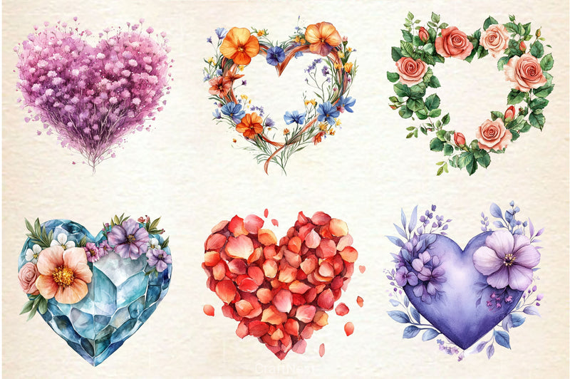 Wedding Hearts With Flowers Clipart Bundle - CraftNest - Digital Crafting and Art