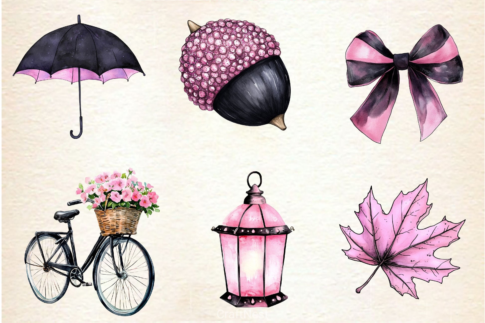 Pink And Black Autumn Clipart Bundle 3 - CraftNest - Digital Crafting and Art