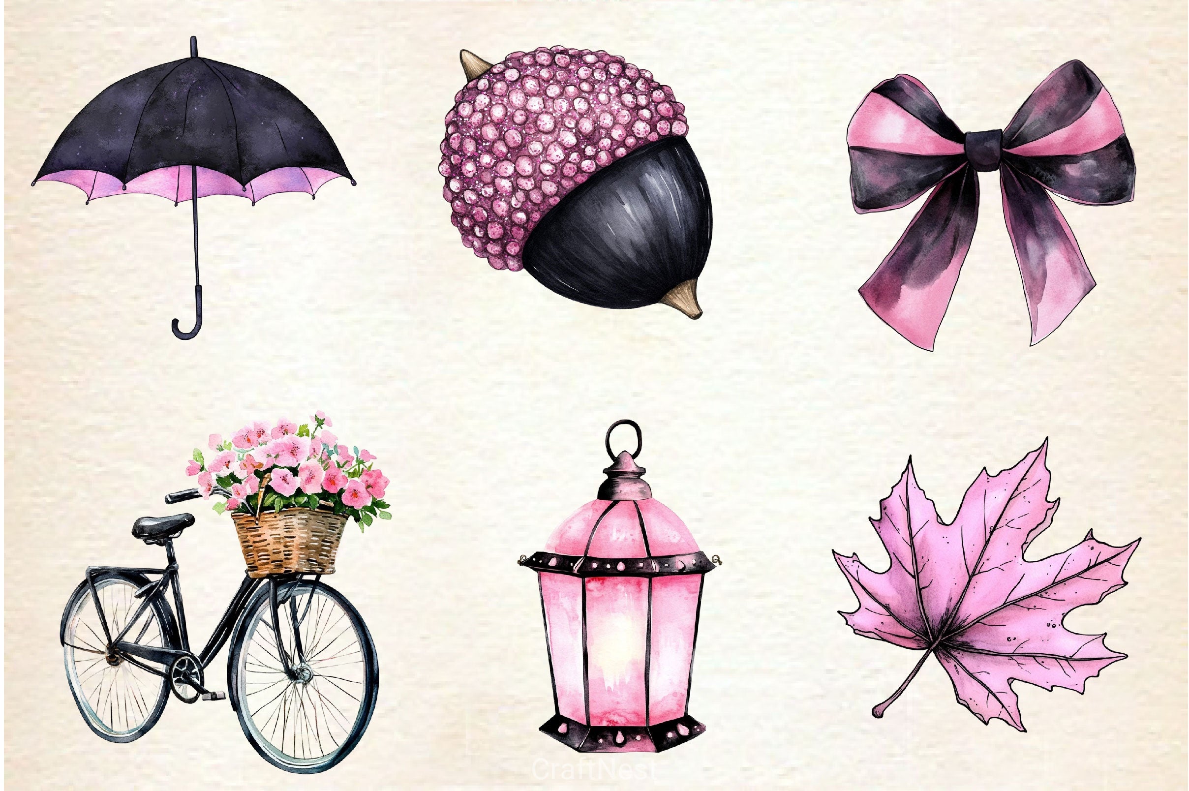Pink And Black Autumn Clipart Bundle 3 - CraftNest - Digital Crafting and Art
