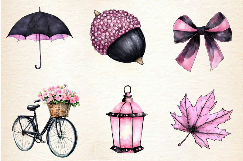 Pink And Black Autumn Clipart Bundle 3 - CraftNest - Digital Crafting and Art