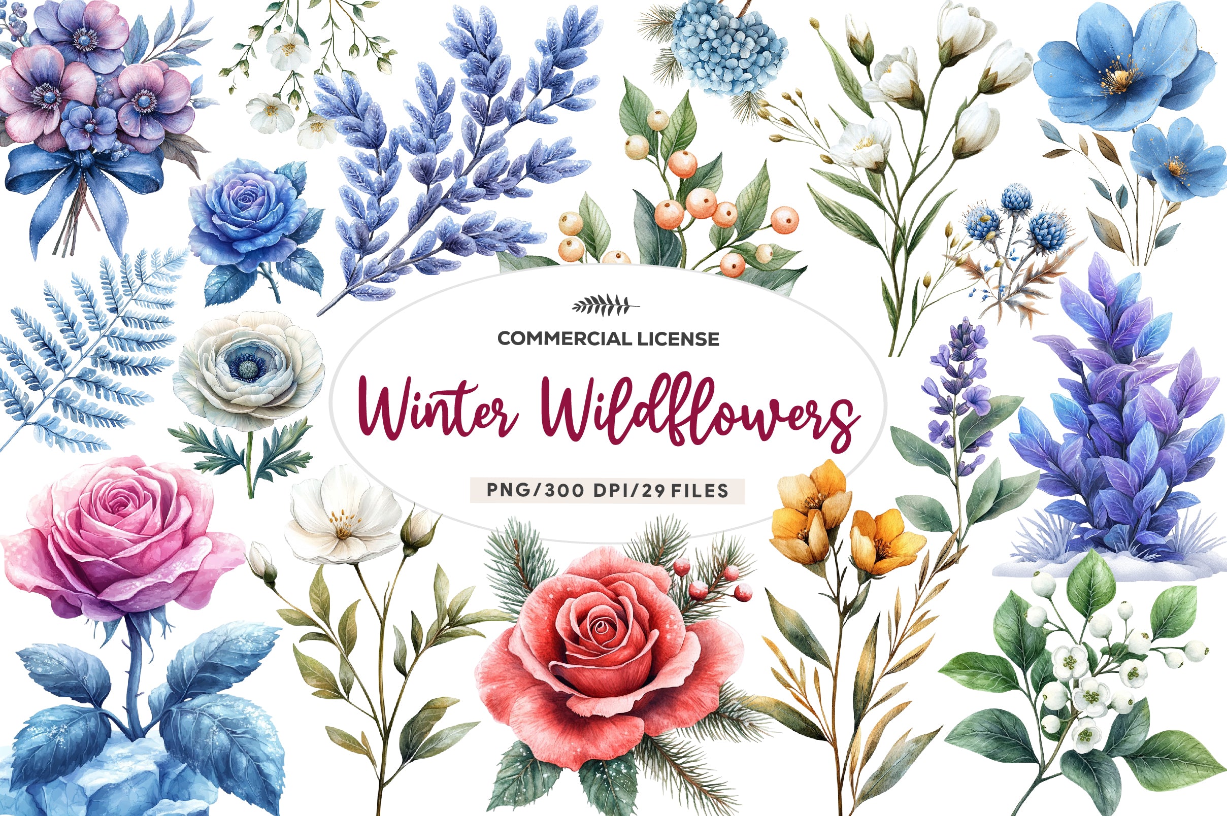 Winter Wildflowers Flowers Clipart Bundle - CraftNest - Digital Crafting and Art