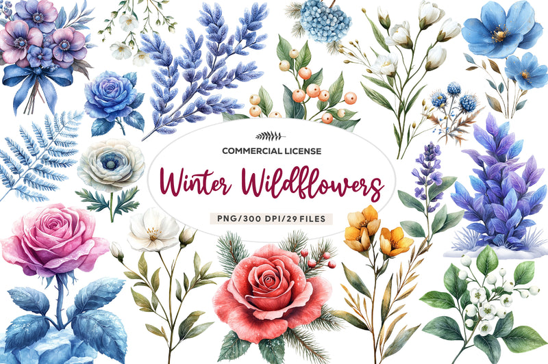Winter Wildflowers Flowers Clipart Bundle - CraftNest - Digital Crafting and Art