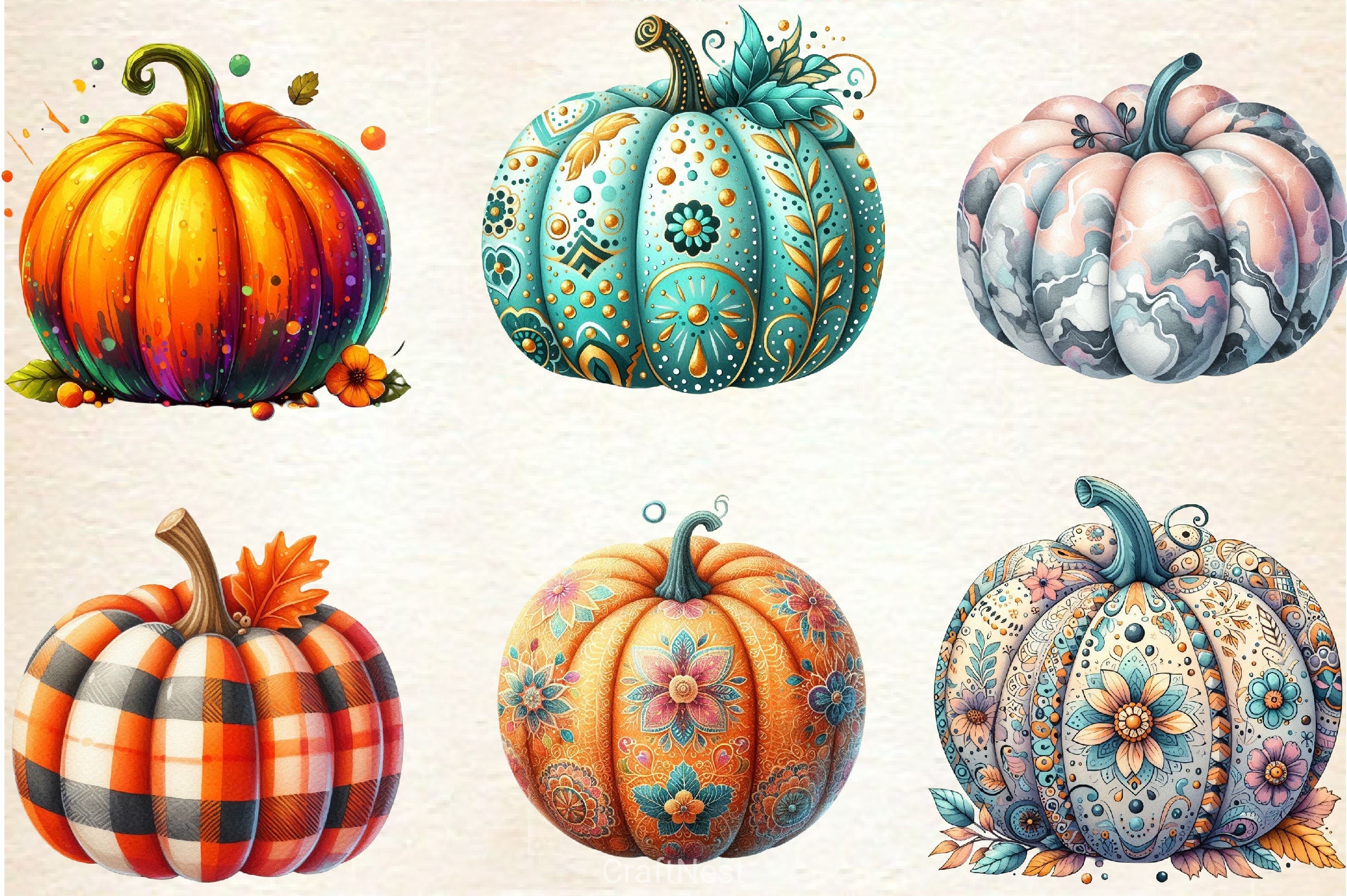 Pumpkin With Pattern Clipart Bundle - CraftNest - Digital Crafting and Art