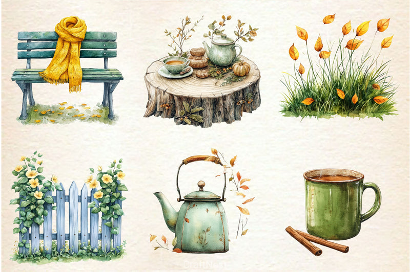 Yellow Green Autumn Cottage Clipart Bundle 2 - CraftNest - Digital Crafting and Art