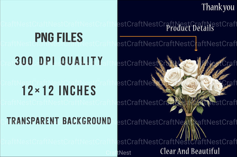 White Boho Wedding Floral Clipart Bundle - CraftNest - Digital Crafting and Art