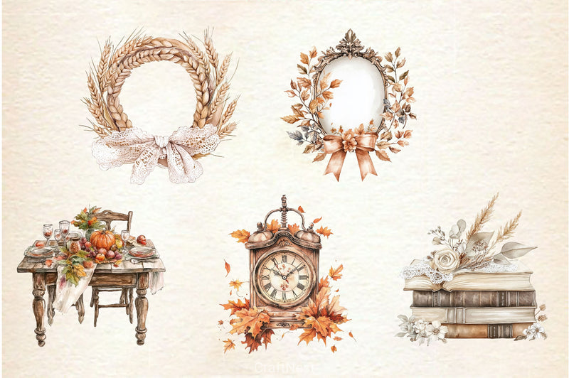 Neutral Rustic Coquette Fall Clipart Bundle 2 - CraftNest - Digital Crafting and Art