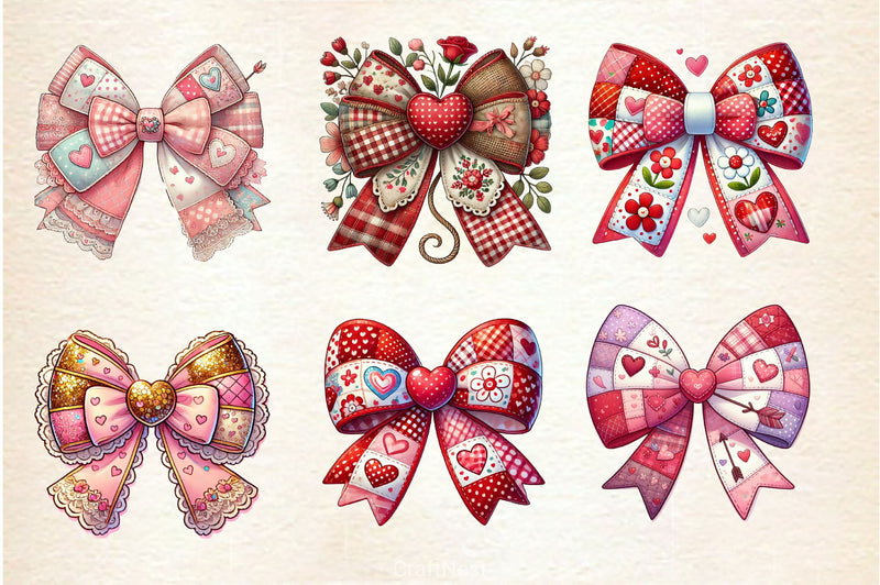 Patchwork Valentine's Day Bow Clipart Bundle 2 - CraftNest - Digital Crafting and Art