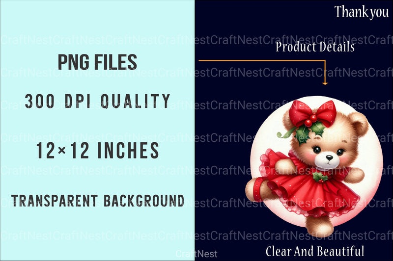 Cute Christmas Teddy Bear Holiday Clipart Bundle - CraftNest - Digital Crafting and Art