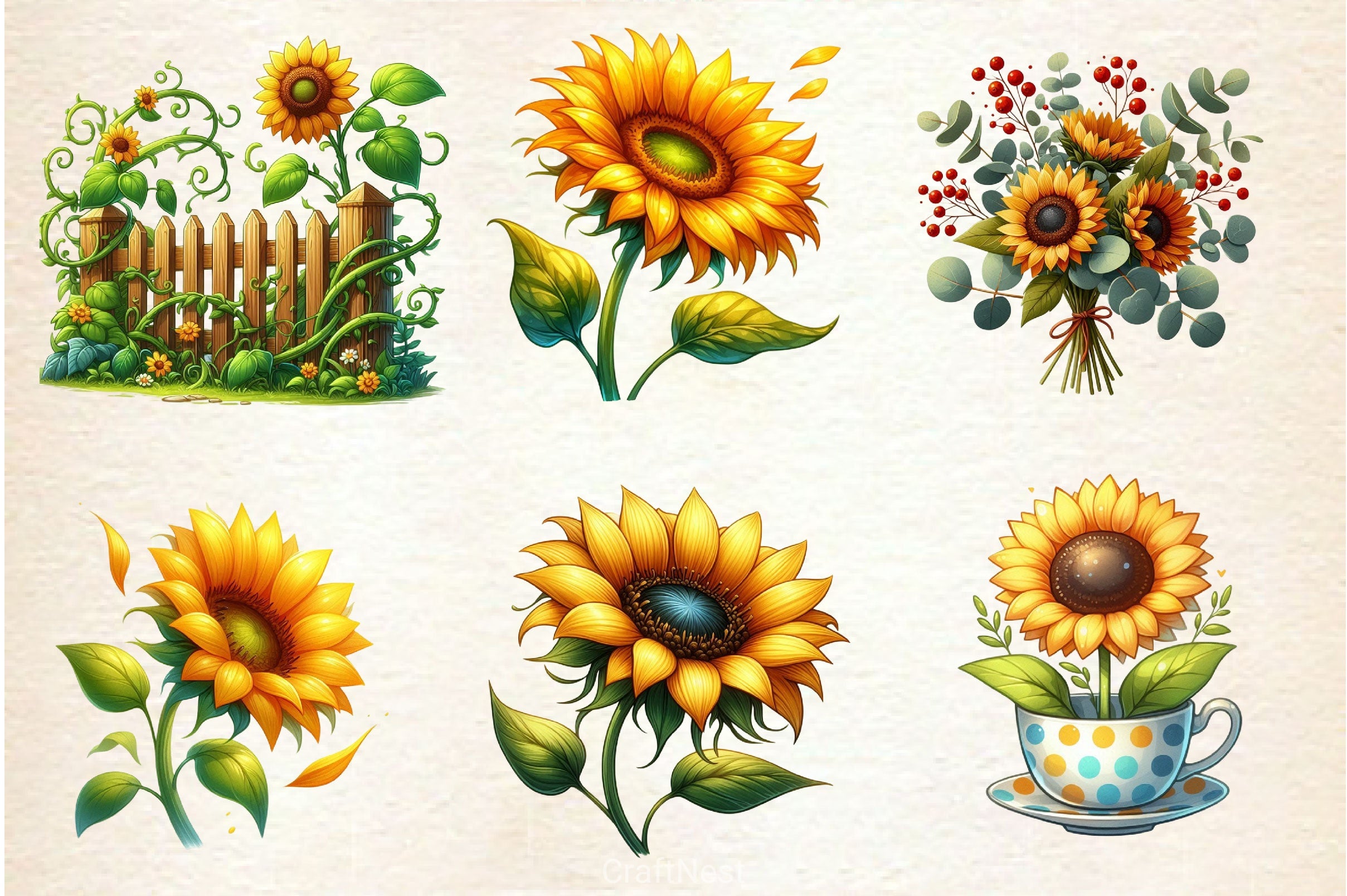 Summer Sunflower Clipart Bundle 2 - CraftNest - Digital Crafting and Art