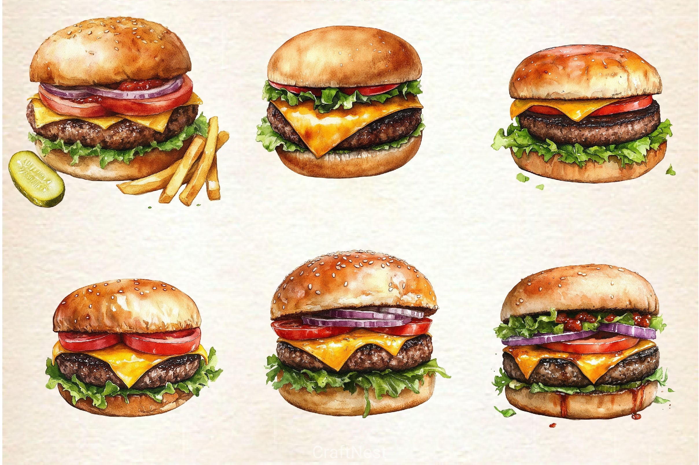 Summer Classic Burger Clipart Bundle - CraftNest - Digital Crafting and Art