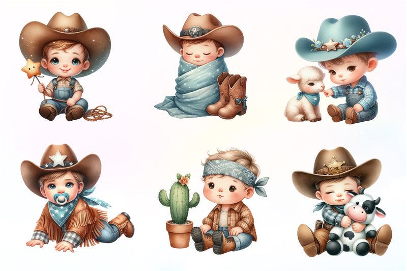 Baby Boy Cowboy Clipart Bundle - CraftNest - Digital Crafting and Art