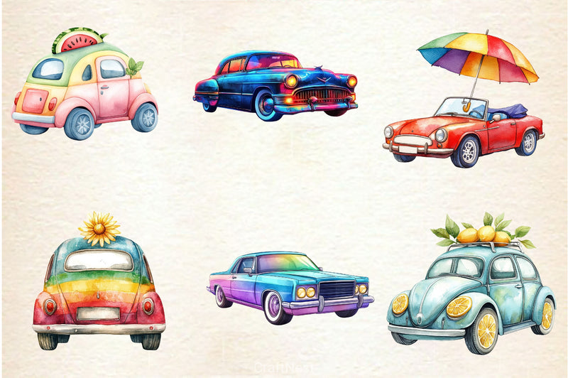 Rainbow Cute Summer Car Clipart Bundle - CraftNest - Digital Crafting and Art