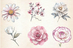 Pink White And Silver Floral Clipart Bundle - CraftNest - Digital Crafting and Art