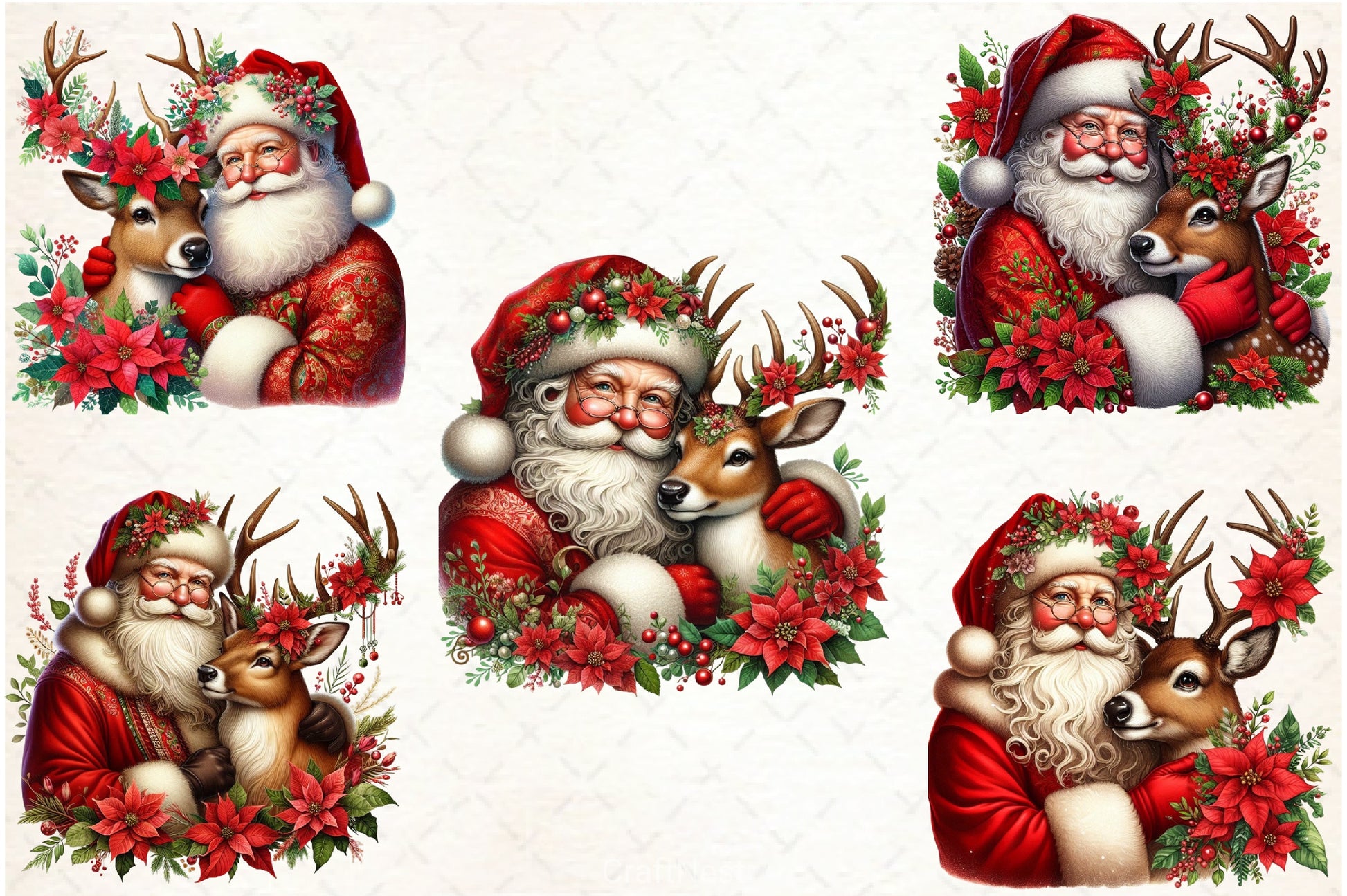Santa Claus & Reindeer Clipart Bundle - CraftNest - Digital Crafting and Art