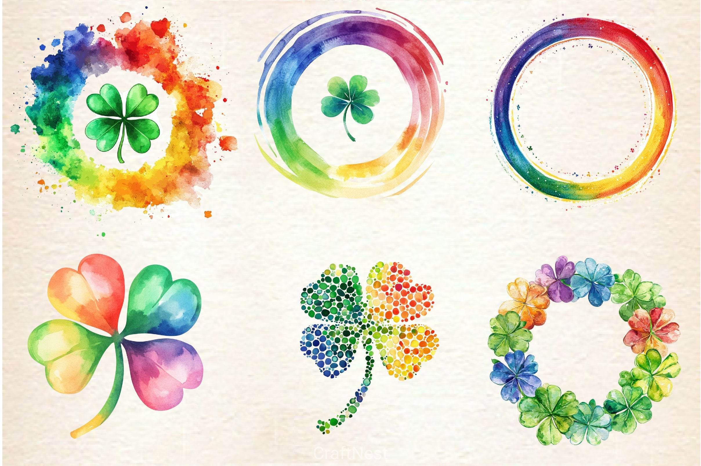 Rainbow Shamrock Circles Clipart Bundle - CraftNest - Digital Crafting and Art