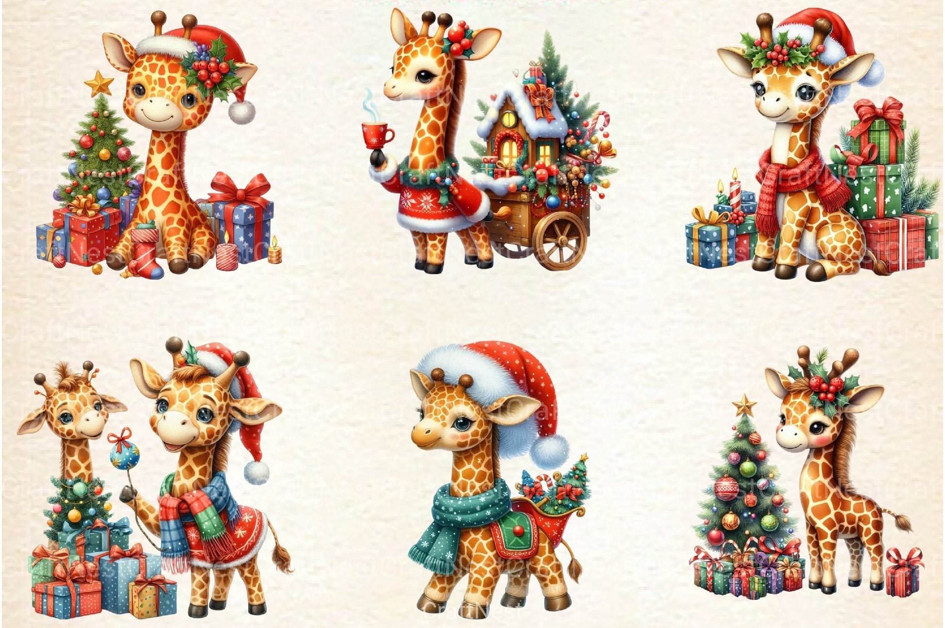 Christmas Giraffe Clipart Bundle - CraftNest - Digital Crafting and Art