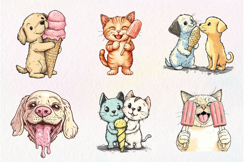 Funny Dog And Cat Love Ice Cream Clipart Bundle - CraftNest - Digital Crafting and Art